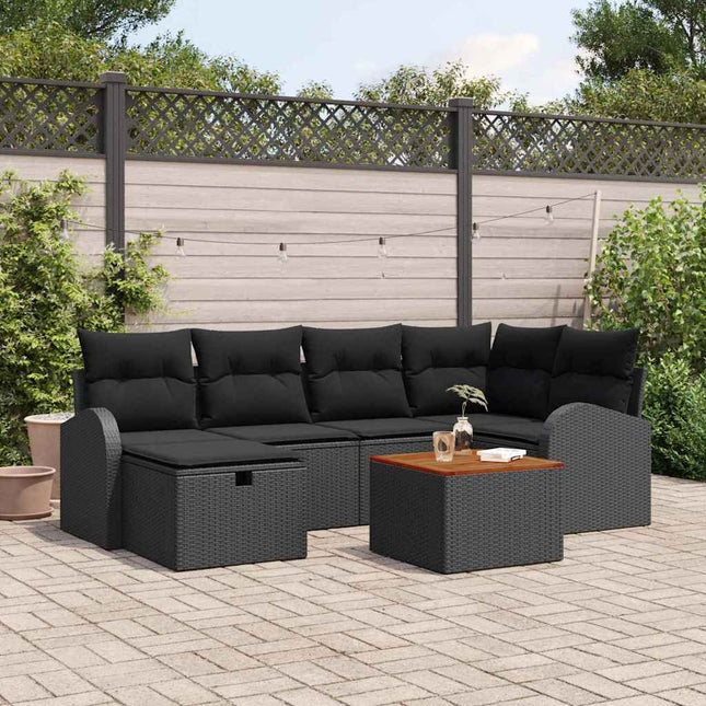 Havesofa Sæt med pude med opbevaring 7 pcs Sort Poly rattan