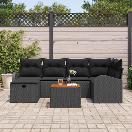 Havesofa Sæt 7 stk. Sort Poly rattan