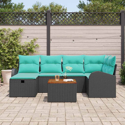 Havesofa Sæt med pude med opbevaring 7 pcs Sort Poly rattan