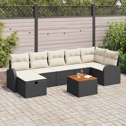 Havesofa Sæt med pude med opbevaring 8 pcs Sort Poly rattan
