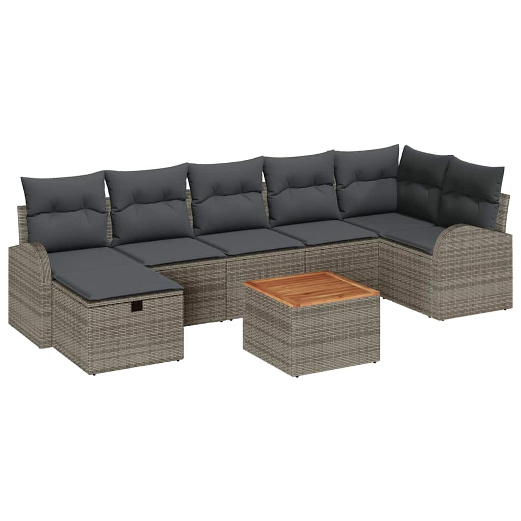 Havesofa Sæt med pude med opbevaring 8 pcs Grå Poly rattan