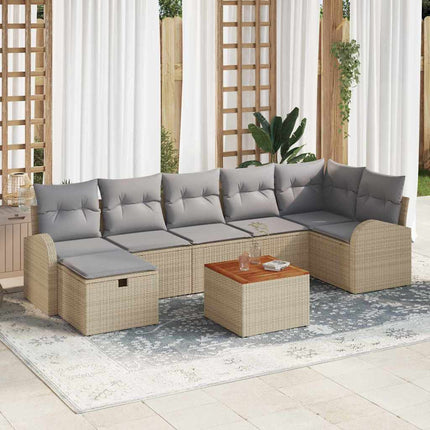 Havesofa Sæt 8 stk. Beige Poly rattan