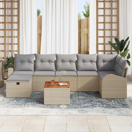 Havesofa Sæt 8 stk. Beige Poly rattan
