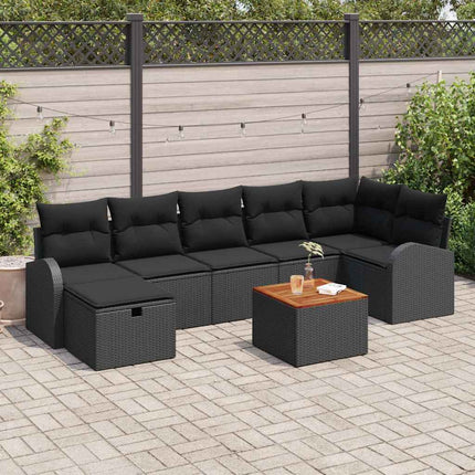 Havesofa Sæt 8 stk. Sort Poly rattan
