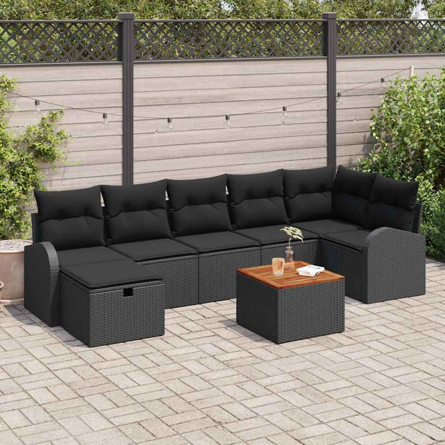Havesofa Sæt med pude med opbevaring 8 pcs Sort Poly rattan
