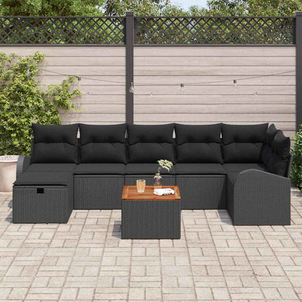 Havesofa Sæt 8 stk. Sort Poly rattan