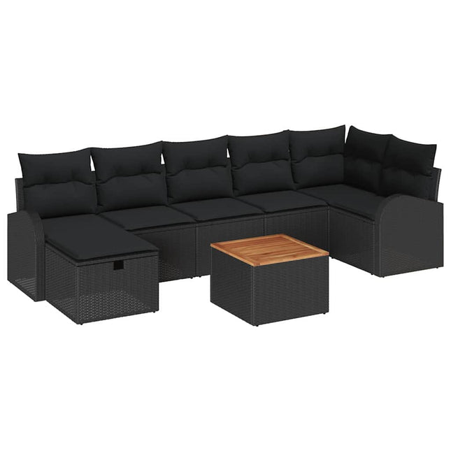 Havesofa Sæt med pude med opbevaring 8 pcs Sort Poly rattan