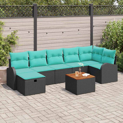 Havesofa Sæt med pude med opbevaring 8 pcs Sort Poly rattan