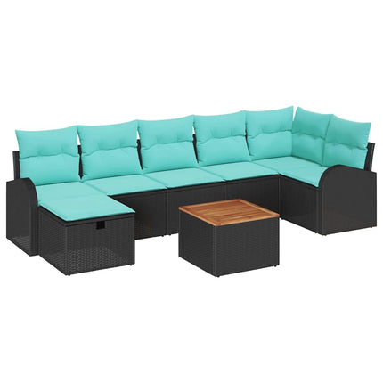 Havesofa Sæt med pude med opbevaring 8 pcs Sort Poly rattan