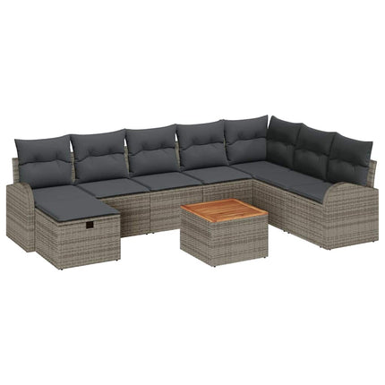 Havesofa Sæt 9 stk. Grå Poly rattan