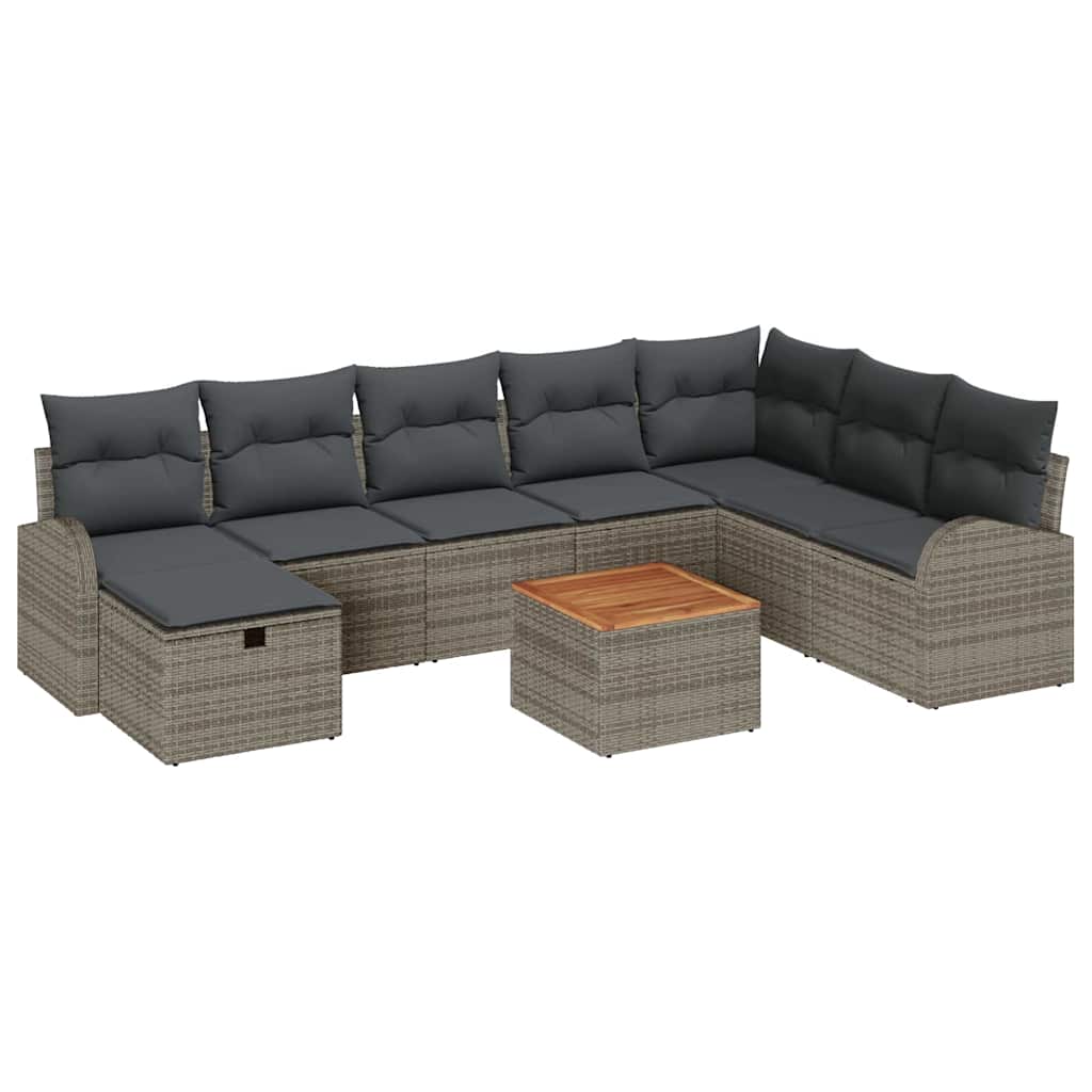 Havesofa Sæt med pude med opbevaring 9 pcs Grå Poly rattan
