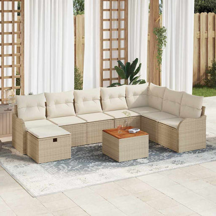 Havesofa Sæt 9 stk. Beige Poly rattan