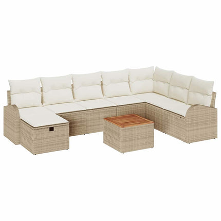 Havesofa Sæt 9 stk. Beige Poly rattan