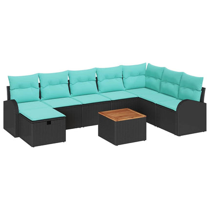 Havesofa Sæt med pude med opbevaring 9 pcs Sort Poly rattan