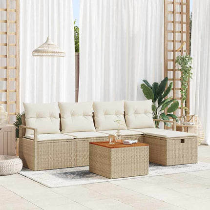 Havesofa Sæt 6 stk. Beige Poly rattan