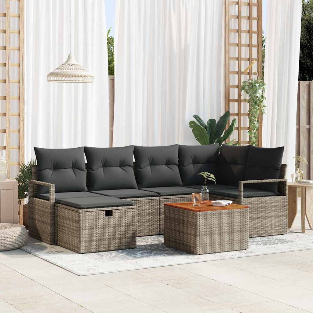 Havesofa Sæt med pude med opbevaring 7 pcs Grå Poly rattan