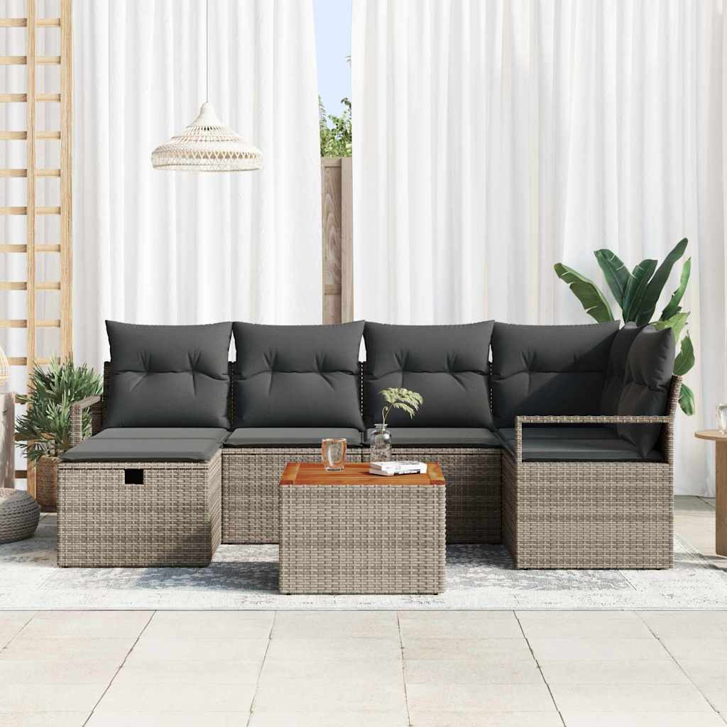 Havesofa Sæt med pude med opbevaring 7 pcs Grå Poly rattan