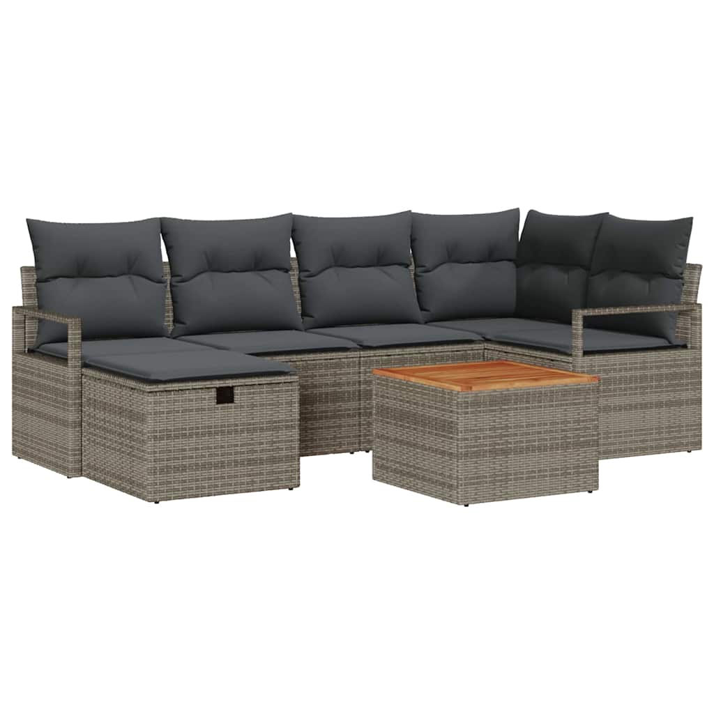 Havesofa Sæt med pude med opbevaring 7 pcs Grå Poly rattan