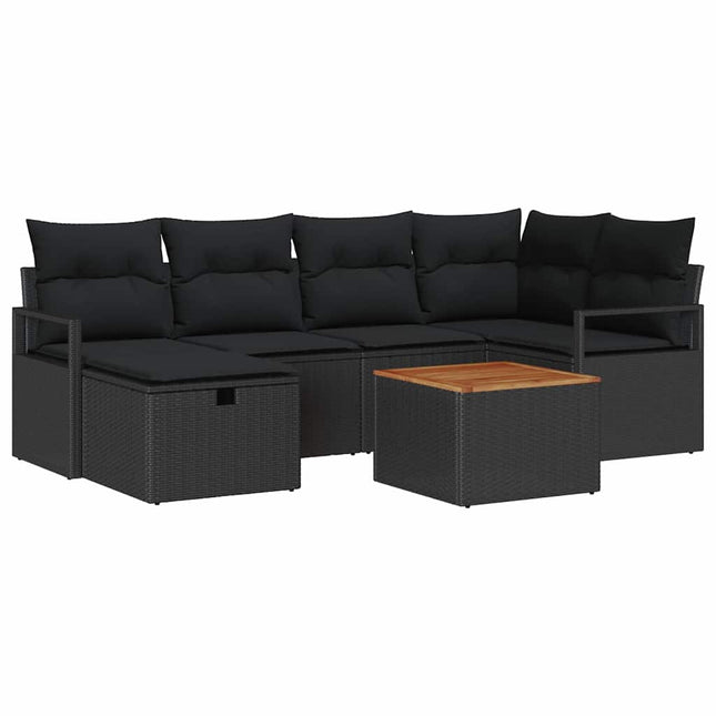Havesofa Sæt med pude med opbevaring 7 pcs Sort Poly rattan