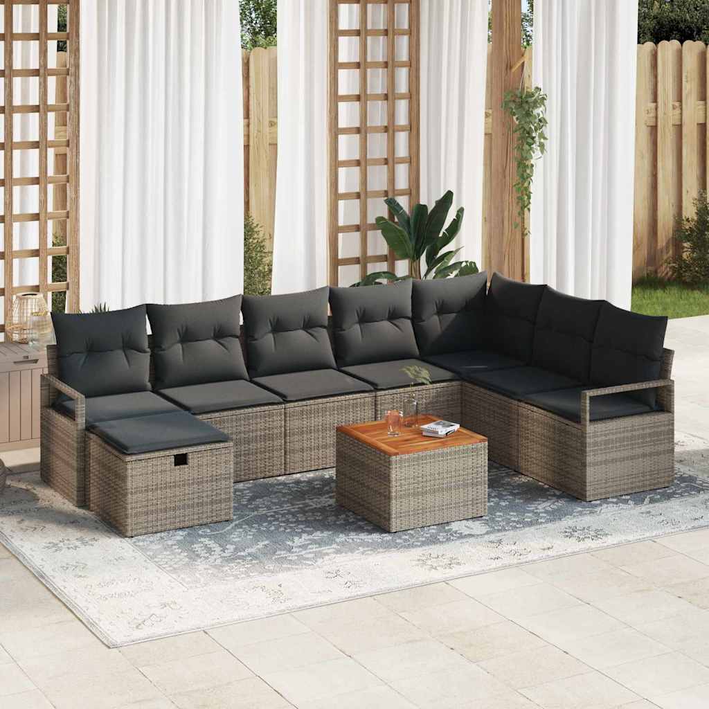 Havesofa Sæt med pude med opbevaring 9 pcs Grå Poly rattan