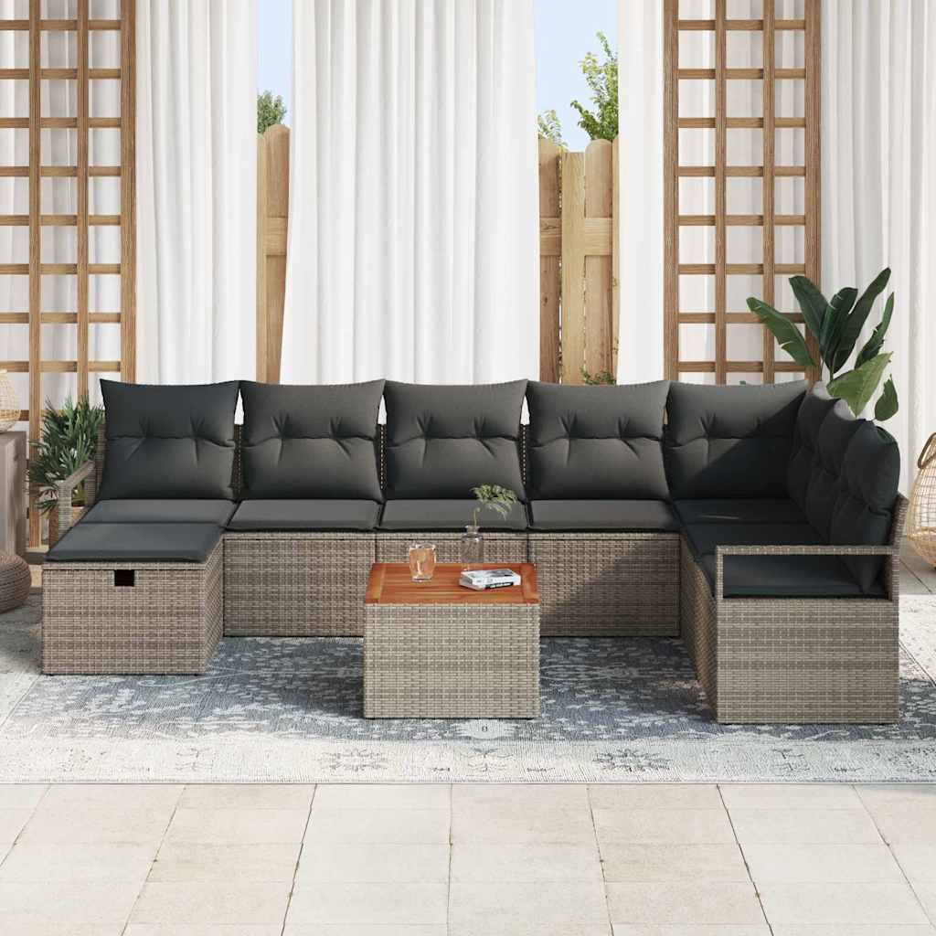 Havesofa Sæt med pude med opbevaring 9 pcs Grå Poly rattan