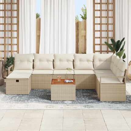 Havesofa Sæt 9 stk. Beige Poly rattan