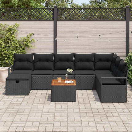 Havesofa Sæt 9 stk. Sort Poly rattan