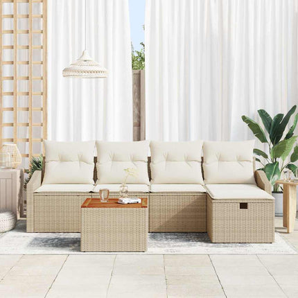 Havesofa Sæt 6 stk. Beige Poly rattan
