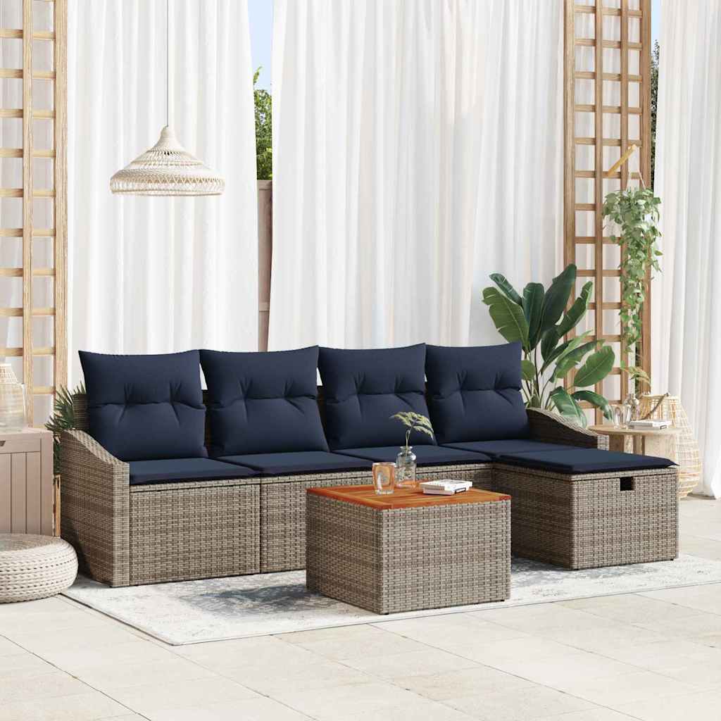 Havesofa Sæt med pude med opbevaring 6 pcs Grå Poly rattan