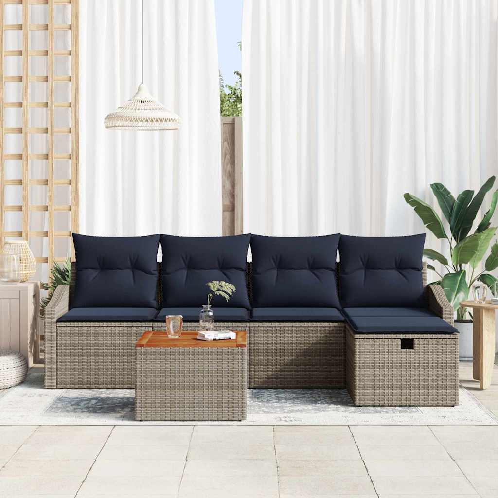 Havesofa Sæt med pude med opbevaring 6 pcs Grå Poly rattan