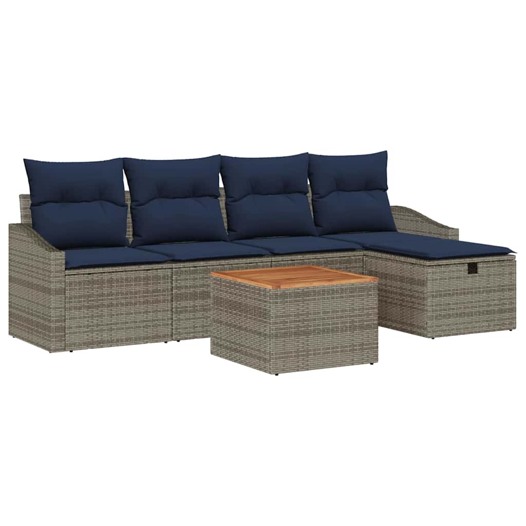 Havesofa Sæt med pude med opbevaring 6 pcs Grå Poly rattan