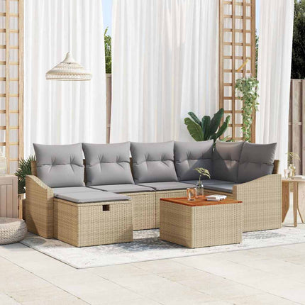 Havesofa Sæt 7 stk. Beige Poly rattan