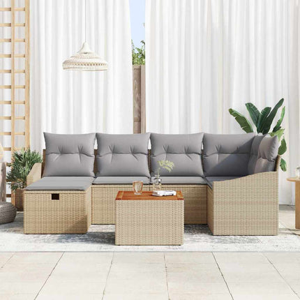 Havesofa Sæt 7 stk. Beige Poly rattan
