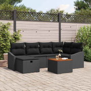 Havesofa Sæt med pude med opbevaring 7 pcs Sort Poly rattan