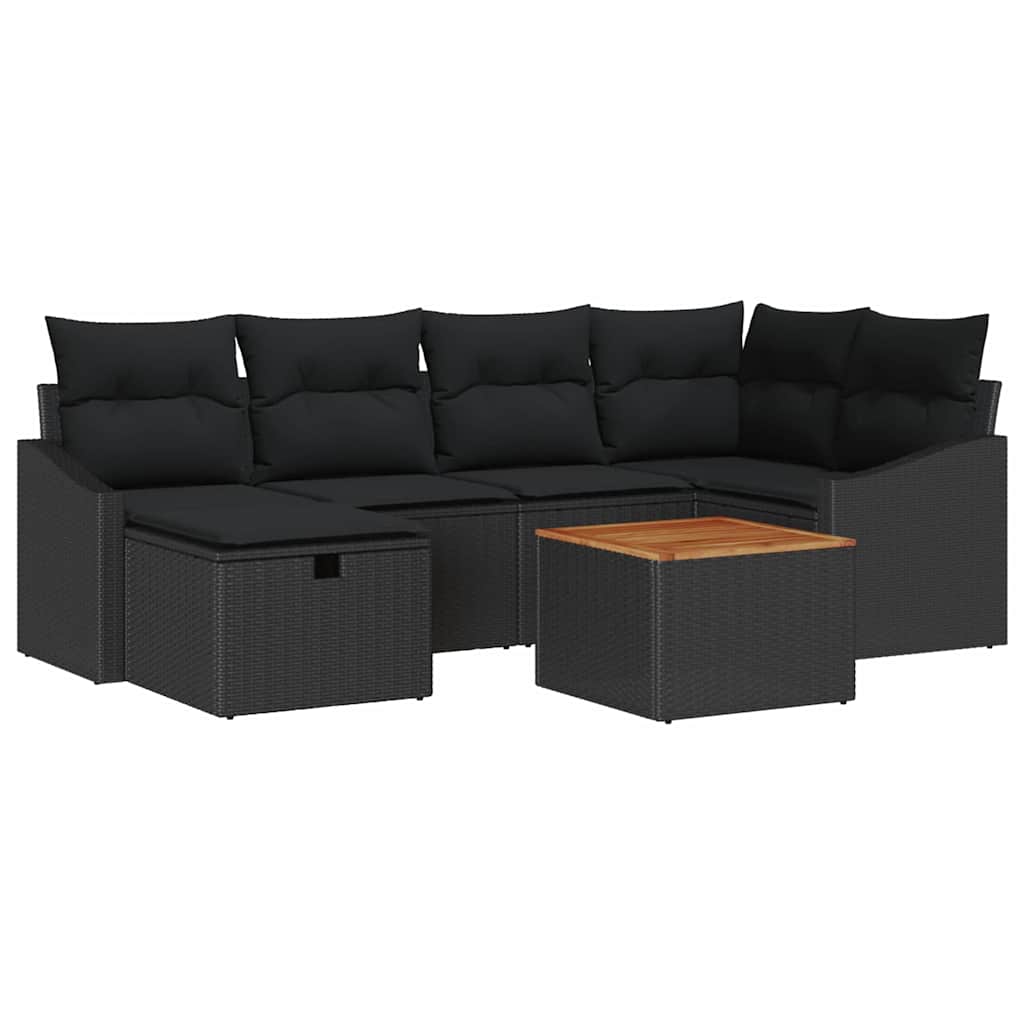 Havesofa Sæt med pude med opbevaring 7 pcs Sort Poly rattan