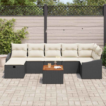 Havesofa Sæt med pude med opbevaring 8 pcs Sort Poly rattan