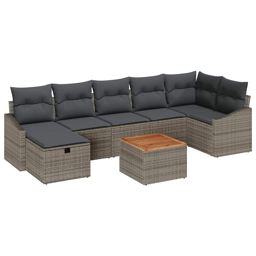 Havesofa Sæt med pude med opbevaring 8 pcs Grå Poly rattan