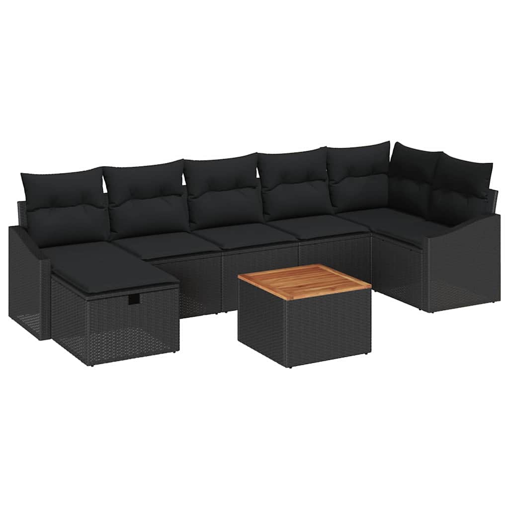 Havesofa Sæt med pude med opbevaring 8 pcs Sort Poly rattan