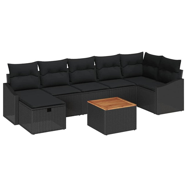 Havesofa Sæt med pude med opbevaring 8 pcs Sort Poly rattan