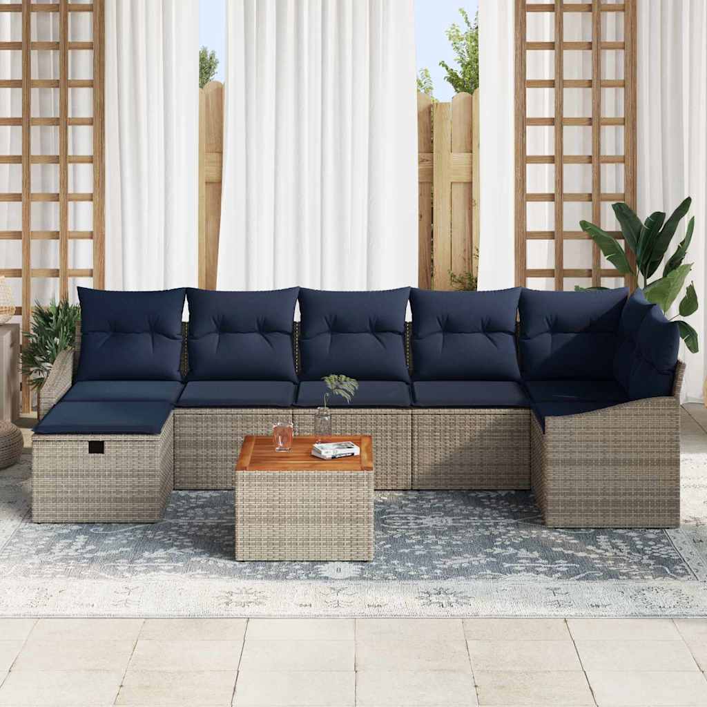 Havesofa Sæt med pude med opbevaring 8 pcs Grå Poly rattan