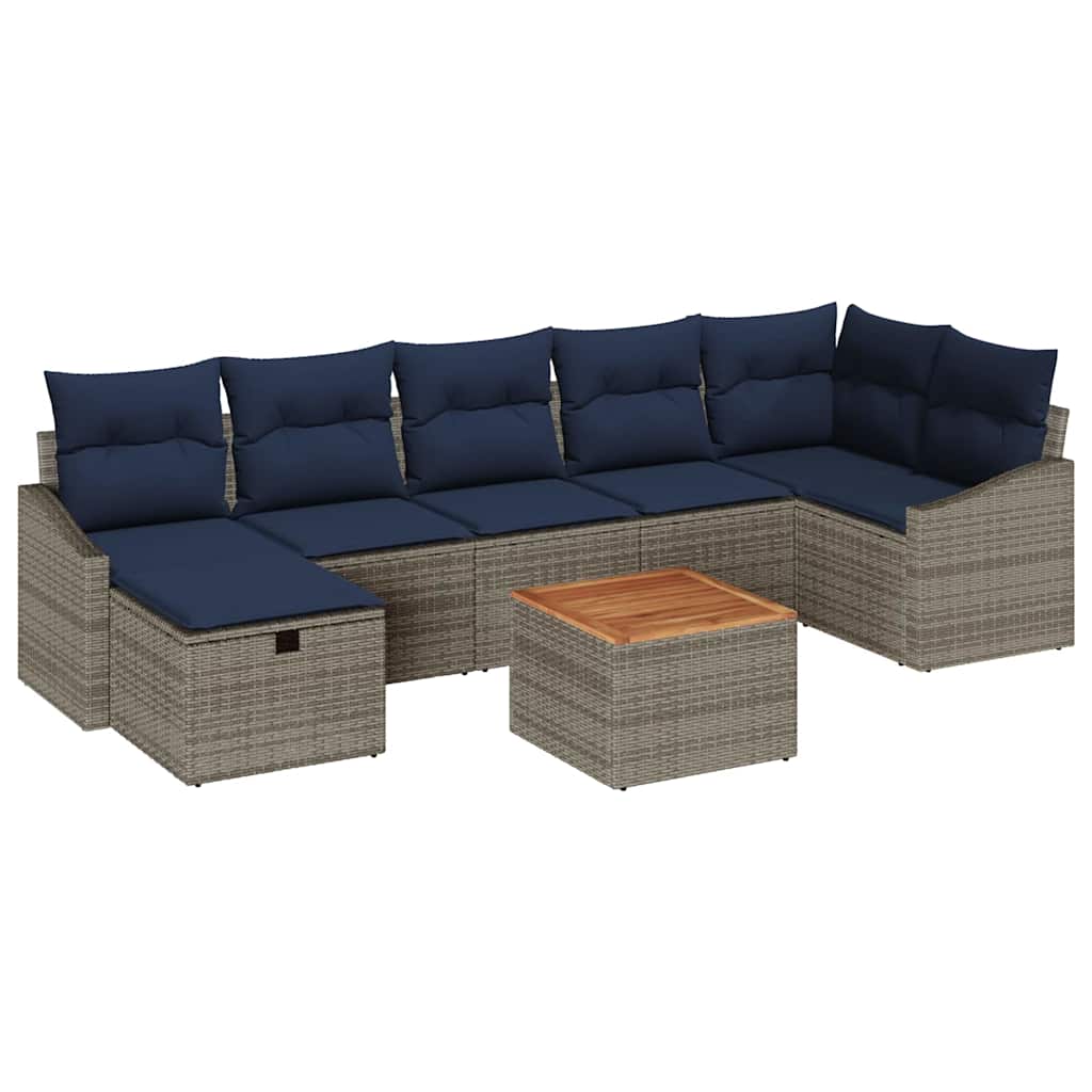 Havesofa Sæt med pude med opbevaring 8 pcs Grå Poly rattan