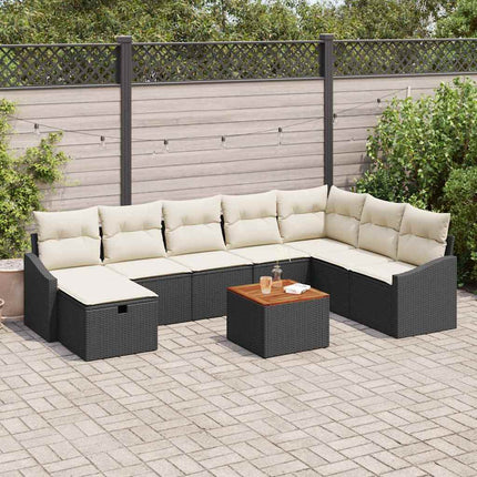 Havesofa Sæt med pude med opbevaring 9 pcs Sort Poly rattan