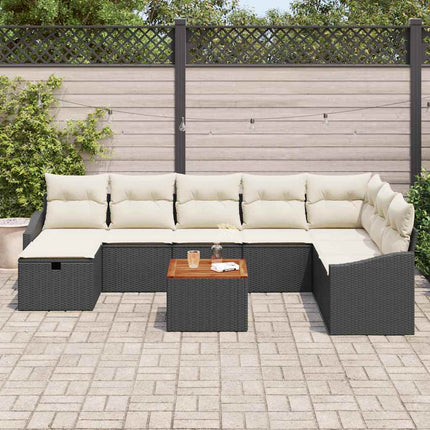 Havesofa Sæt med pude med opbevaring 9 pcs Sort Poly rattan