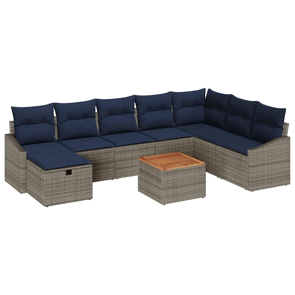 Havesofa Sæt med pude med opbevaring 9 pcs Grå Poly rattan