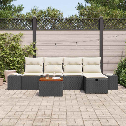 Havesofa Sæt med pude med opbevaring 6 pcs Sort Poly rattan