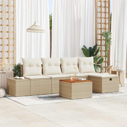 Havesofa Sæt 6 stk. Beige Poly rattan