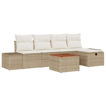 Havesofa Sæt 6 stk. Beige Poly rattan