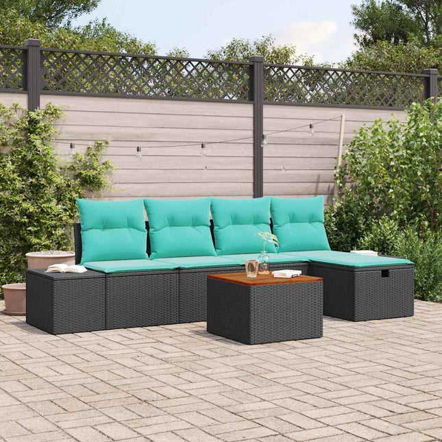 Havesofa Sæt 6 stk. Sort Poly rattan