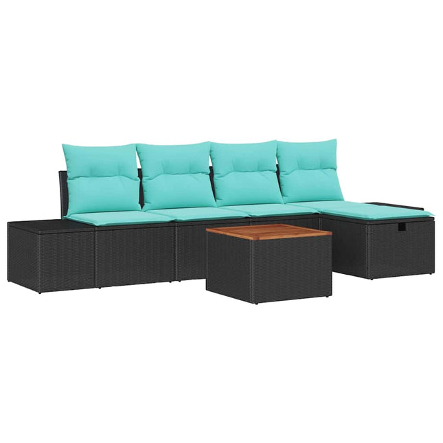 Havesofa Sæt 6 stk. Sort Poly rattan