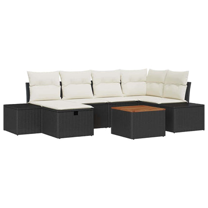 Havesofa Sæt med pude med opbevaring 7 pcs Sort Poly rattan